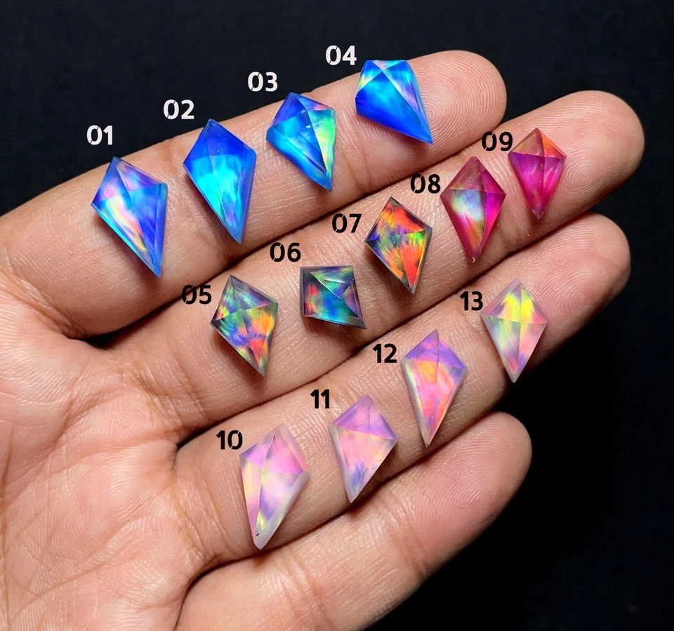 Aurora Fire Opal Doublet Step Cut Tie Shape Cabochon, Wholesale Loose Gemstone - Image 1 of 1