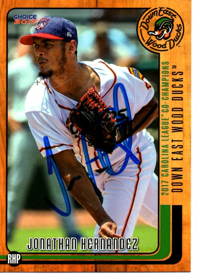 Jonathan Hernandez 2017 Down East Wood Ducks Signed Card - Image 1 of 1