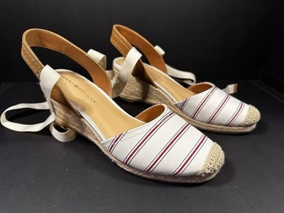 Alpargata Cuña Plataforma Tommy Hillfiger Para Mujer Talla 9M Encaje Beige Rojo Rayas Foto 1 de 4