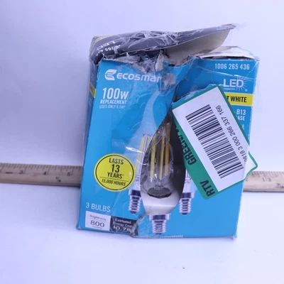 (3-Pk) EcoSmart B13 Dimmable Bent Tip LED Light Bulb Bright White 1006 265 436 - Image 1 of 4