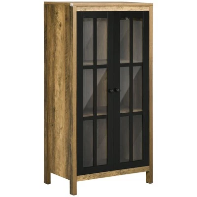 HOMCOM Credenza Moderna a 2 Ante in Vetro e legno 60x35x120cm Marrone - Immagine 1 di 4