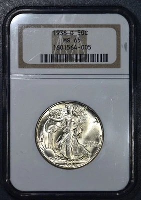 1936-D 50C WALKING LIBERTY SILVER COIN KM# 142 NGC MS 65  A5774 - Image 1 of 2
