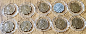 Vintage 1940–1949 Lincoln Wheat Rare 10 Penny No Mint Mark Lot w/ 1943 Steel - Picture 1 of 2