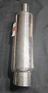 DC Sports Universal Round Muffler 17" EX-5016 2.5" In 3.5" Out 5" Slant Cut Tip - Picture 1 of 6