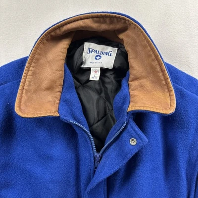 Spalding 1980's Winter Coat Men L Blue Wool Snaps Bomber Letterman Made in USA - Image 1 of 4