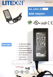 LITE-on PA-1041-81 12V 3.33A 40W Power Supply Adapter AG NEOVO Display 2.1x5.5mm - Bild 1 von 17