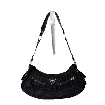 Guess Black Nylon Crescent Shoulder Bag Y2K Gold Hardware - Image 1 of 4