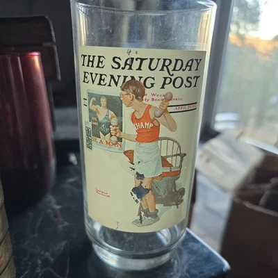 1987 NORMAN ROCKWELL Arby's THE CHAMP Glass #4 of 6 of SEP Series chipped paint - Image 1 of 3
