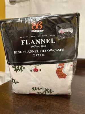 Fronhas de flanela Bibb Home NY King tema Natal inverno 100% algodão novas com etiquetas - Imagem 1 de 4