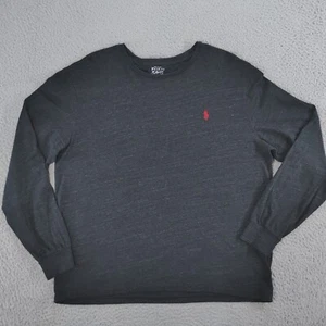 Polo Ralph Lauren Shirt Mens Large Gray Long Sleeve Crewneck Red Pony Logo Tee - Picture 1 of 20