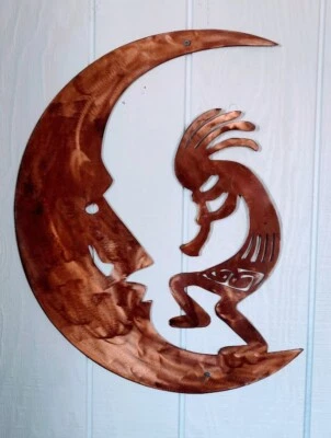 Медная патина Kokopelli on the Moon настенное искусство с глянцевым прозрачным пальто - Изображение 1 из 4