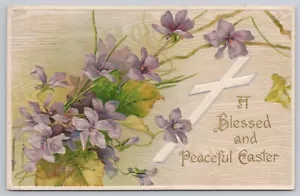 Bendita Cruz de Pascua Flores Púrpura Aspecto Madera Fondo c1908 Winsch Back - Imagen 1 de 2