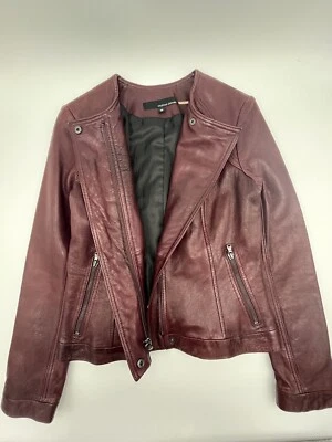 Precioso Abrigo 100% Cuero Forrado Mujer Chaqueta Color Vino 2 Bolsillos con Cremallera Talla XS Foto 1 de 4