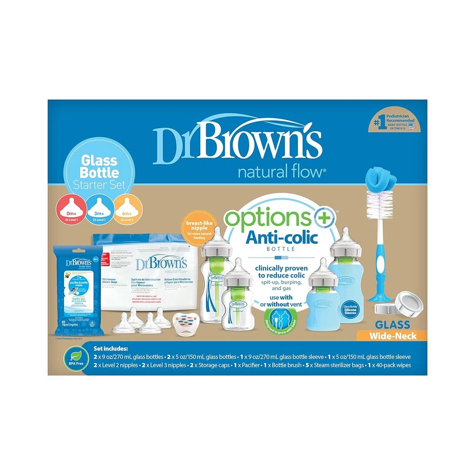 Dr. Brown's Flujo Natural Opciones Anticólicos + Juego de Regalo Botella Estrecho Cuello Ancho Foto 1 de 1