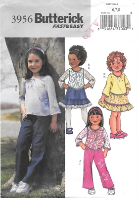 Uncut Butterick Sewing Pattern # 3956 Children's Top Skirt and Pants Size: 6-7-8 - Image 1 of 2