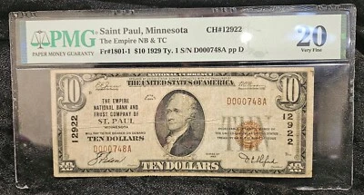 Rare 1929 National Currency Bill $10 St Paul MN 12922 Grade 20 V-Fine Brown Seal - Image 1 of 4