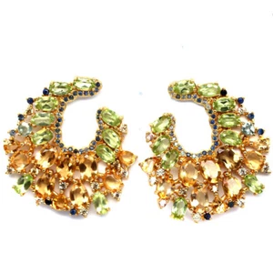 Gemstone Yellow Citrine, Peridot ,Sapphire & Zircon Earrings 925 Sterling Silver - Picture 1 of 4