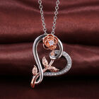Romantic Rose Two Tone 925 Silver Necklace Pendant Cubic Zircon Women Jewelry