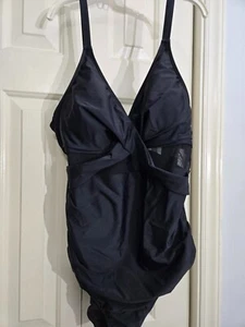 NEW WITH TAGS BLACK ONE PIECE SWIMSUIT WITH MESH PANELS & GOLD HARDWARE SIZE XL - Picture 1 of 5
