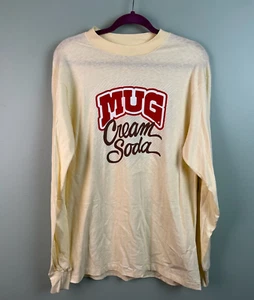 Mugs Cream Soda Vintage 80s Beige Long Sleeve Promo Tee Mens Size Large Hanes - Picture 1 of 7