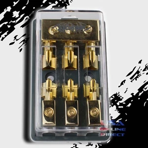 MAXI FUSE BLOQUE DE DISTRIBUCIÓN ORO (3)2/4 GA EN TRES CALIBRE 8 SALIDA 12V Marina EE. UU. - Imagen 1 de 2