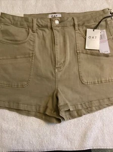 OAT Brand Khaki Size 32 High Rise Carpenter Style Women's Shorts NWT - Picture 1 of 4