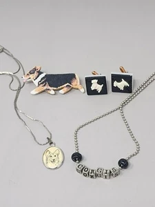Corgi Dog Lover Jewelry Set With Brooch Cufflinks & Necklace "All Corgi" - Picture 1 of 12