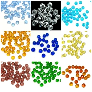 4 - 10 mm Round Faceted Crystal Glass Beads in various colours - Picture 1 of 17