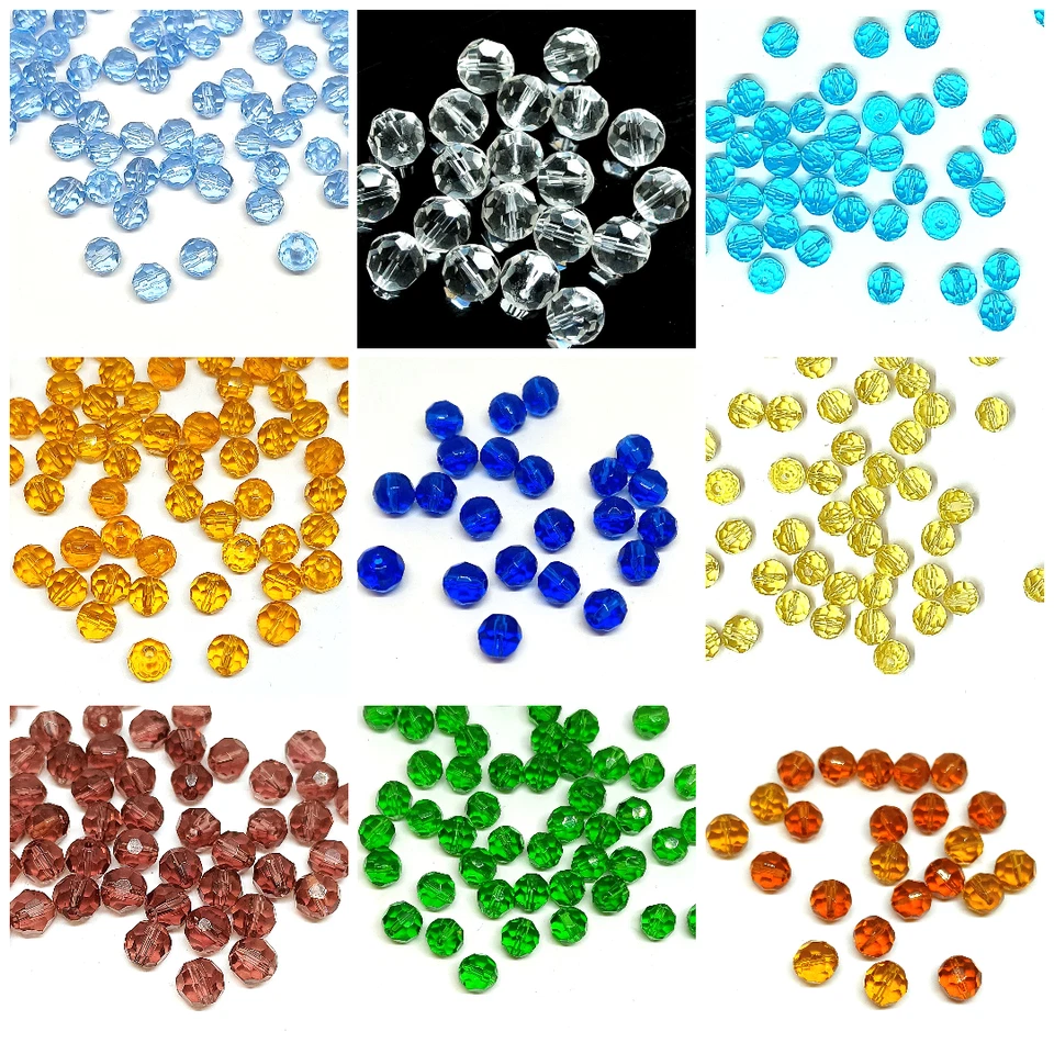 4 - 10 mm Round Faceted Crystal Glass Beads various colours DIY Jewellery Making - Image 1 of 1