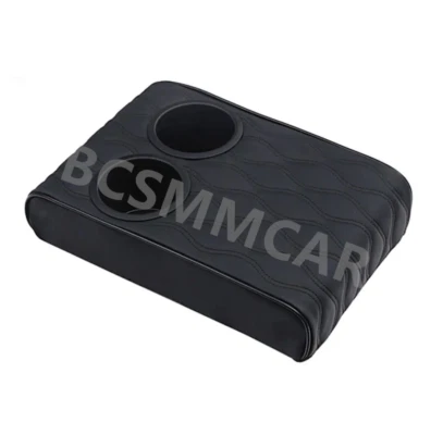 Car Armrest Cushion Pad Center Console Arm Rest Pillow Cover PU W/2 Cup Holder - Image 1 of 4
