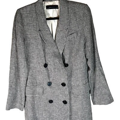 Zara Double Breasted linen blended herringbone jacket - Image 1 of 4