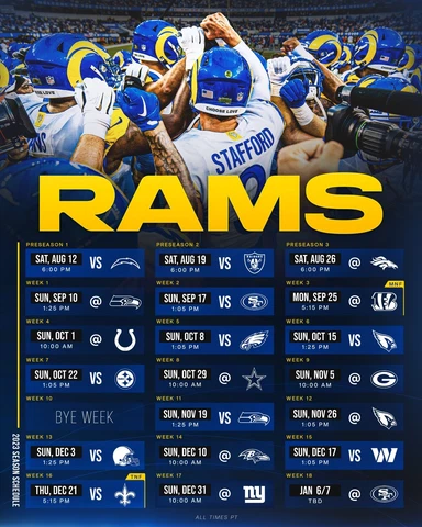Los Angeles Rams 2023 Season Schedule NFL 8x10 Photograph Print Cover