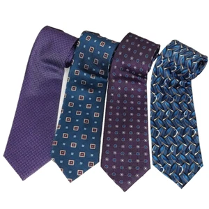JOS A BANK 100% Silk Men's Neck Ties Gold Blue Purple Geometric Abstract Ties - Picture 1 of 4