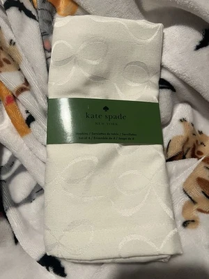NEW Kate Spade All Wrapped Up White Christmas Napkins 19x19" Ribbon Bow Set of 4 - Image 1 of 2