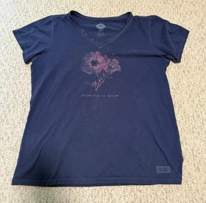 Life is Good Navy Blue V-Neck Optimistic T-Shirt Classic Fit Women's L - Picture 1 of 7