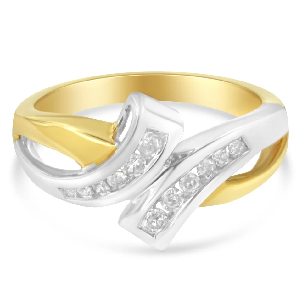 10K Two Toned Channel-Set Diamond Bypass Ring 1/4 cttw - Image 1 of 1