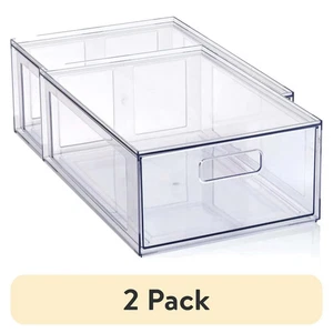 2 Pack Clear Glossy Plastic Pull-Out Closet Drawers, Medium Adult Size - Picture 1 of 6