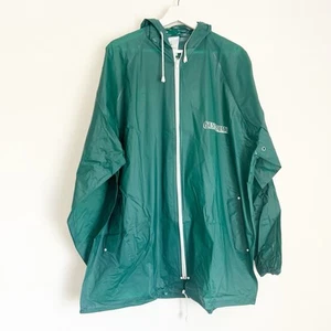 NWOT Vtg PVC Rain Jacket Guns & Ammo Logo Hood Zipper Shell Green Coat Jacket OS - Picture 1 of 11