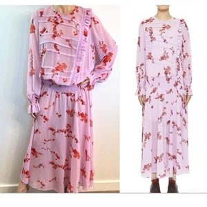 Preen Line Thornton Bregazzi Size S 10 Aus 6 US Pink Red Floral Gilda Maxi Dress - Picture 1 of 24