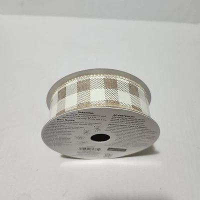 Celebrate Easter Ribbon 1.5" X 12' Plaid White Tan - Image 1 of 4