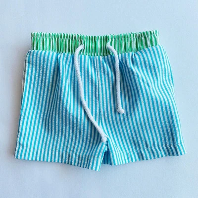 B-Kellys Niños, 6-12M, Bañador Poli Poli (Azul/Verde Seersucker) Foto 1 de 3