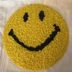Vintage MCM 1970er gelb geschmolzen Kunststoff Popcorn Smiley/glückliches Gesicht Wandbehang 13" - Bild 1 von 3