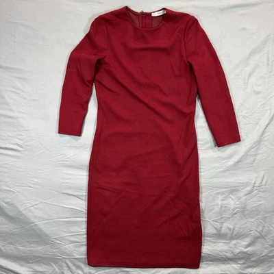 VINCE Boucle 3/4 Sleeve Round Neck Sheath Dress Women's XS Red Dark Academia - Image 1 of 4