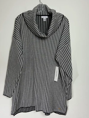 Calvin Klein Cowl Neck Long Tunic Sweater Houndstooth Size X-Large  NWT - Image 1 of 4