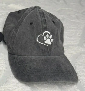 Heart and Paw Print Baseball Cap Washed and Distressed, Hat for Dog or Cat Lover - Picture 1 of 5