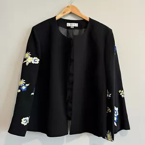 Tahari Blazer Embroidered Floral Flare Sleeve Office Career 22W - Picture 1 of 8