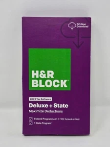 2022 H&R Block Tax Software Deluxe + State 2022 PC / Mac Turbotax 2022 - New - Photo 1/2