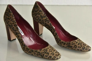 Nuevo Manolo Blahnik Leopardo Zapatillas Ante Beige Marrón Rojo Charol 41.5 - Imagen 1 de 10
