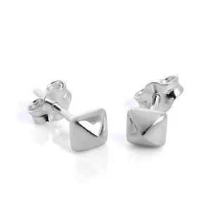 Sterling Silver Square Pyramid Stud Earrings Pointed Egyptian Studs - Picture 1 of 7