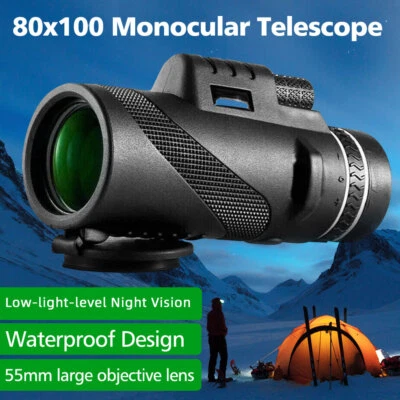 MARKENLOS 80 x 100 HD Monokular Starscope Teleskop Teleobjektiv Mit Handy Stativ Schwarz